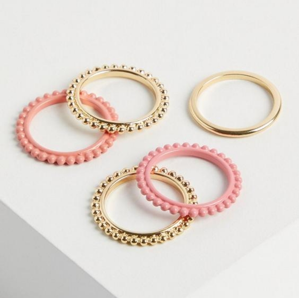 Torrid Matte Coral and Pink Gold Tone Ring Set of 5 Jewelry